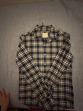 American Eagle Outfitters Navy and White Plaid Button-Down Shirt